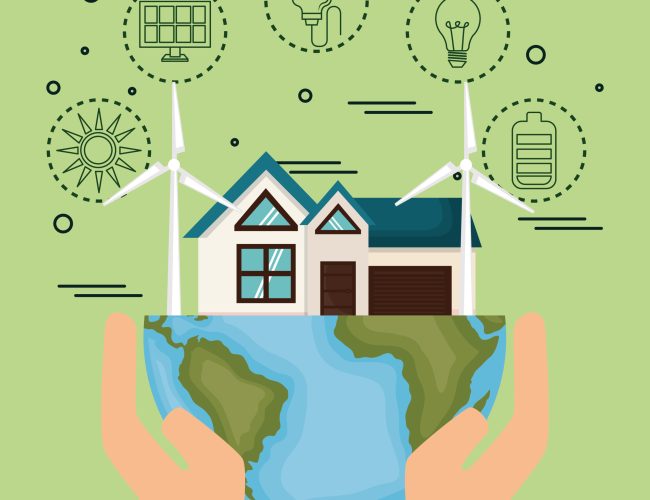 house with save the world icons vector illustration design